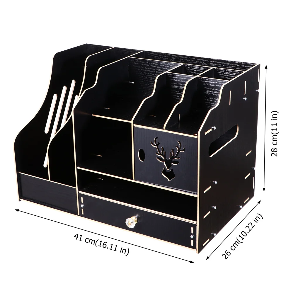 

1pc Multi-Layer Finishing Rack Wooden Book Stand Desktop Storage Box for Office