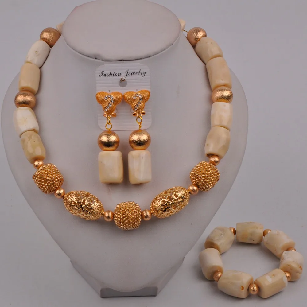 

White Coral Jewelry Nigerian Coral Beads African Jewelry Set 318-F1