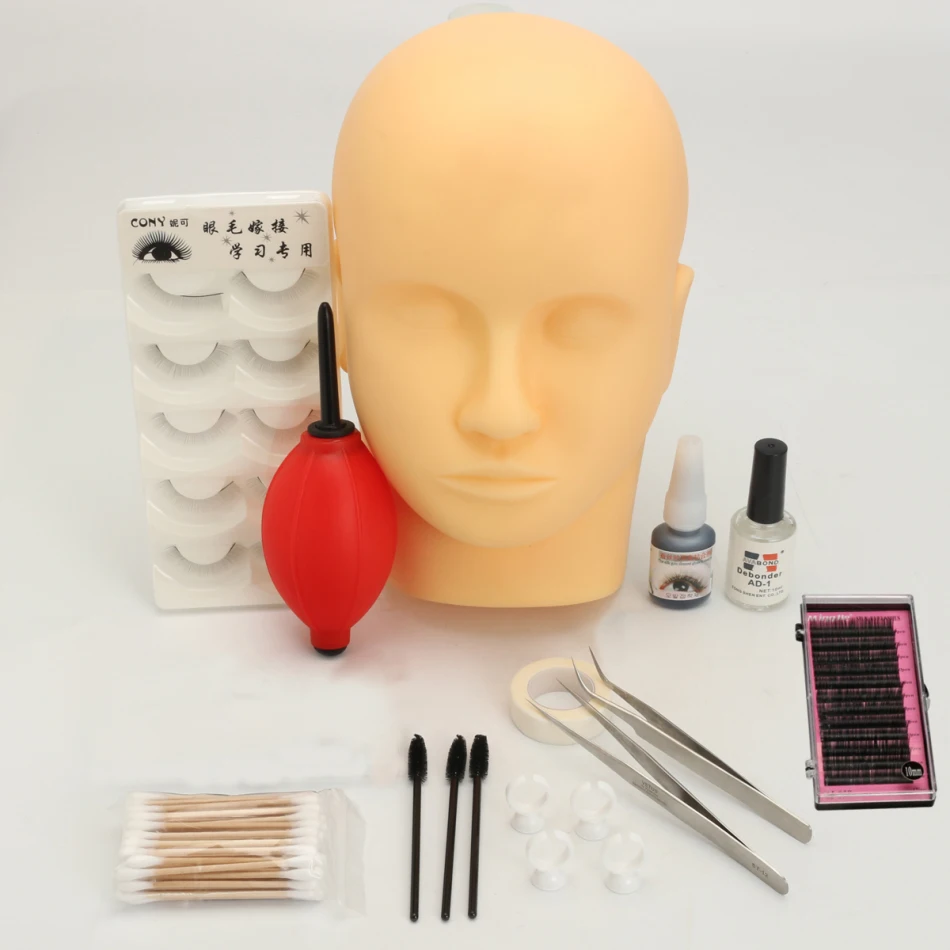 

1Set Training Head Grafting Eyelash Kit Individual False Eyelashes Practice Head Graft Eyelash Glue Extension Makeup Set