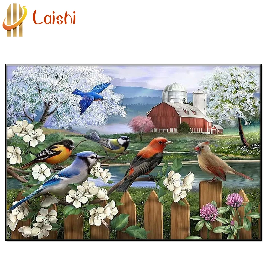 

5D DIY Natural scenery, flowers and birds full circle diamond painting Mosaic cross stitch Mosaic home decoration wall paste