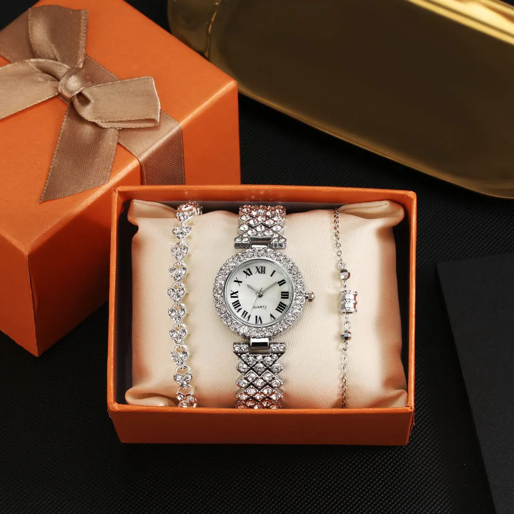 

Woman Watch Set 2021 Luxury Crystal Diamond Stainless Steel Wristwatch Sets for Girlfriend Gifts Women Quartz Watches Christmas
