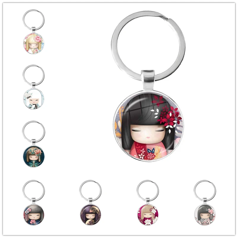

Симпатичный брелок с лицом японской Девушки, милое Аниме лицо куклы, женское стеклянное кольцо для ключей от машины, подвеска для сумки, Оча...