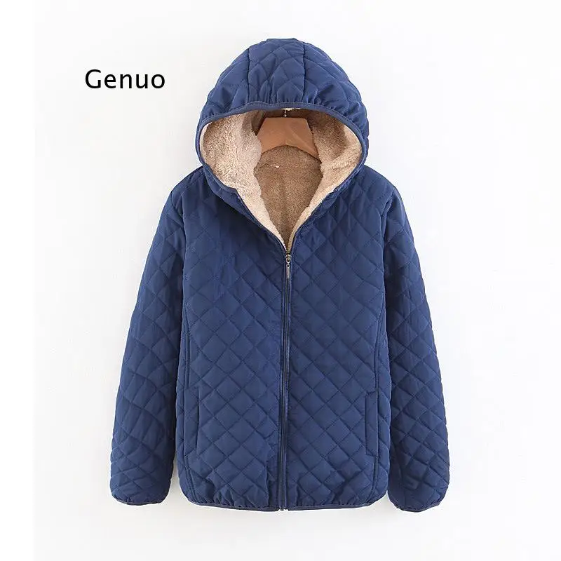 Women Autumn Winter Parkas Coat Jackets Female Lamb Hooded Plaid Long Sleeve Warm Winter Jacket  S~3Xl Casaco Feminino