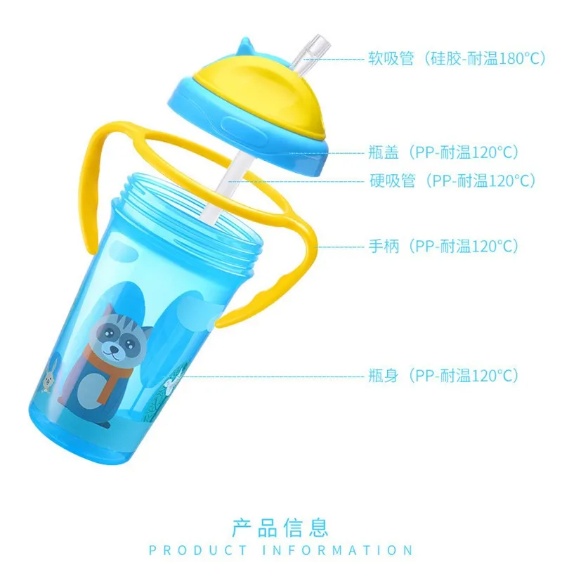 Милая чашка для кормления ребенка 400 мл с трубочкой без бисфенола А портативная