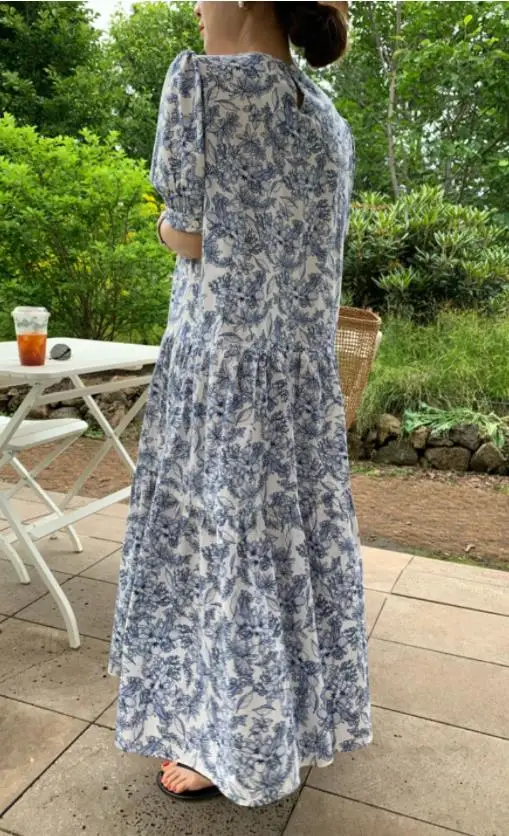 Платье женское с круглым вырезом длинное повседневное свободное винтажное