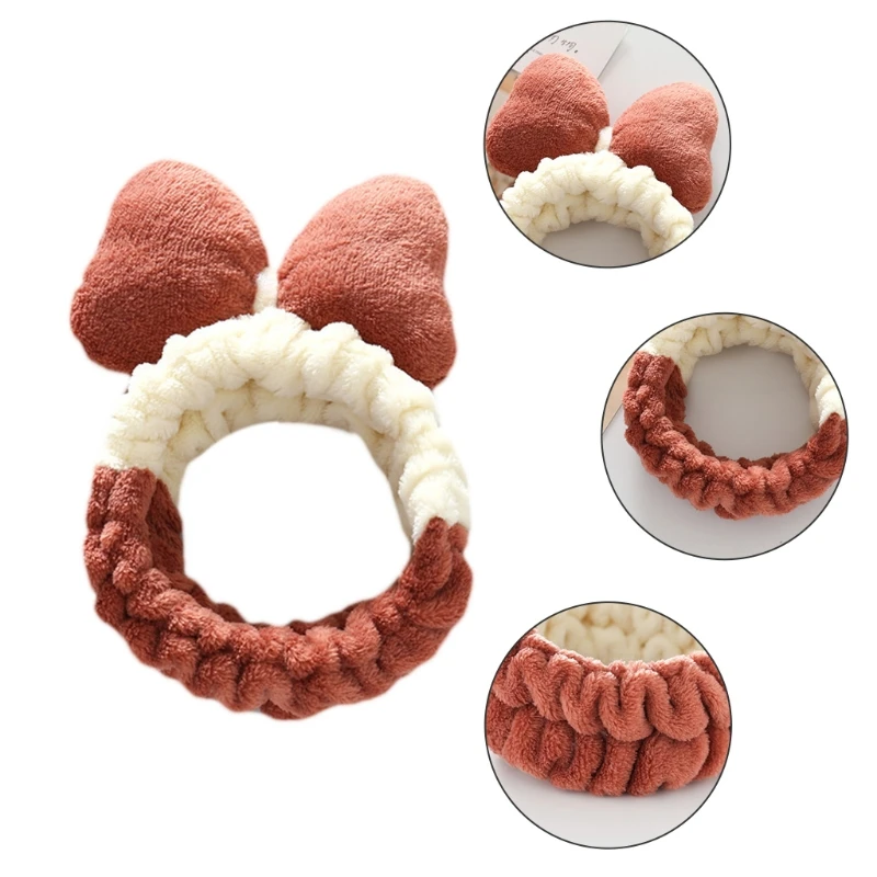 

2021 New Stuffed Big Bowknot Shower Headband Contrast Color Plush Velvet Makeup Hair Band