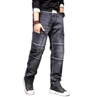 fashion baggy cargp pants men casual jeans patchwork big pocket trousers distressed streetwear denim plus szie clothing