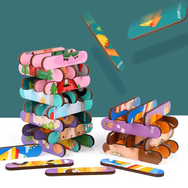Двухсторонние 3D пазлы деревянная детская игрушка материалы Монтессори