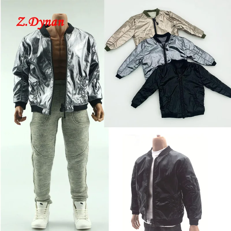 Модная черная серебряная куртка в масштабе 1:6 Золотая бейсбольная для 12 дюймовых