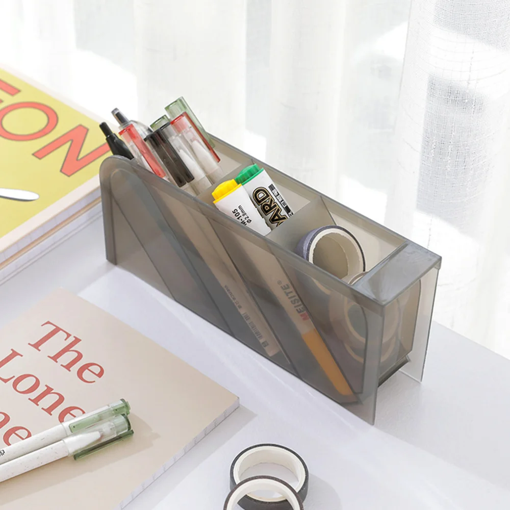 

3Pcs Multifunctional Obliquely Inserted Penholder Office Desk Receipt Box Stationery Shelf(Transparent and Grey)