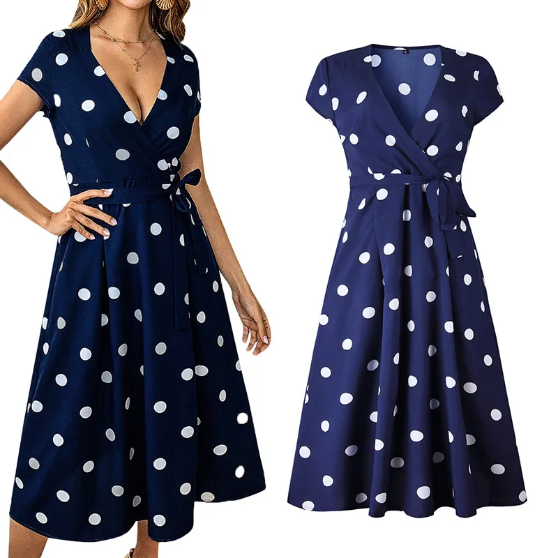 Платье женское с V образным вырезом пикантный пляжный костюм в горошек на