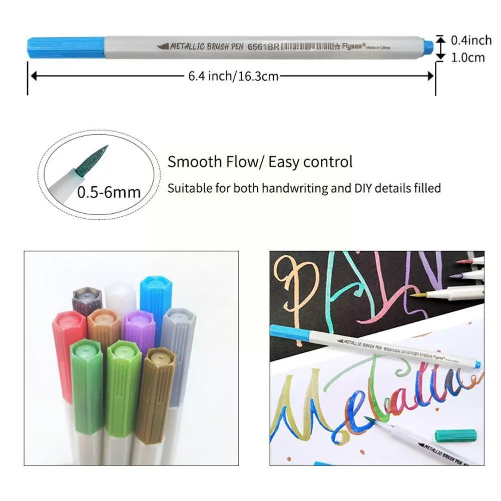 

10pcs/Set Color Photo Album Pen Metal Soft Fur Color Photo Drawing Pen Diy Watercolor Pen Card Album Black Z7J5