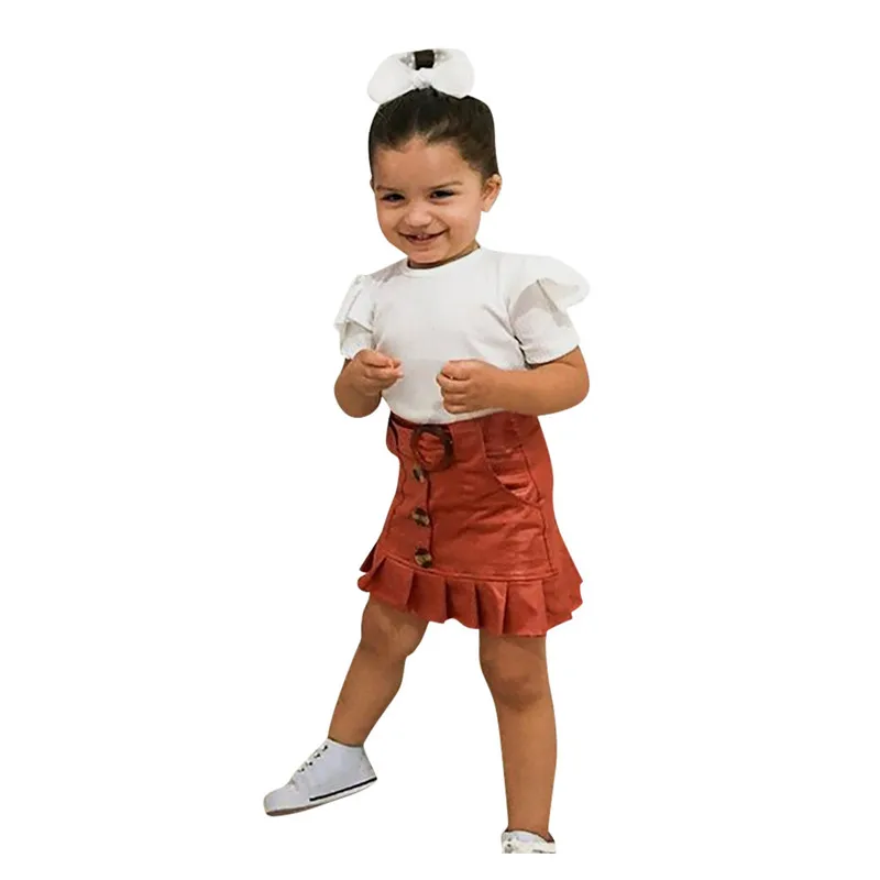

2020 New Fashion Toddler Kids Girl Clothes Set Summer Short Sleeve T-shirt Tops Pleated Skirts 2PCS Outfits Child Suit Baby Set