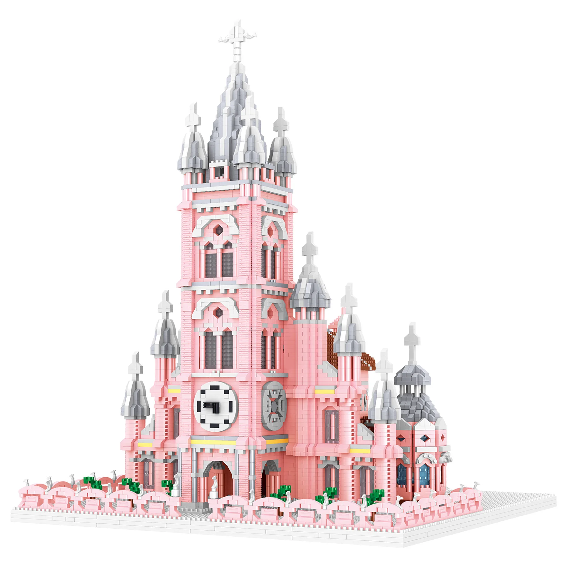 

LEZI LZ8052 Micro Diamond Small Particle Building Series Pink Sacred Heart Church Modular Building Blocks Bricks Children's Toy