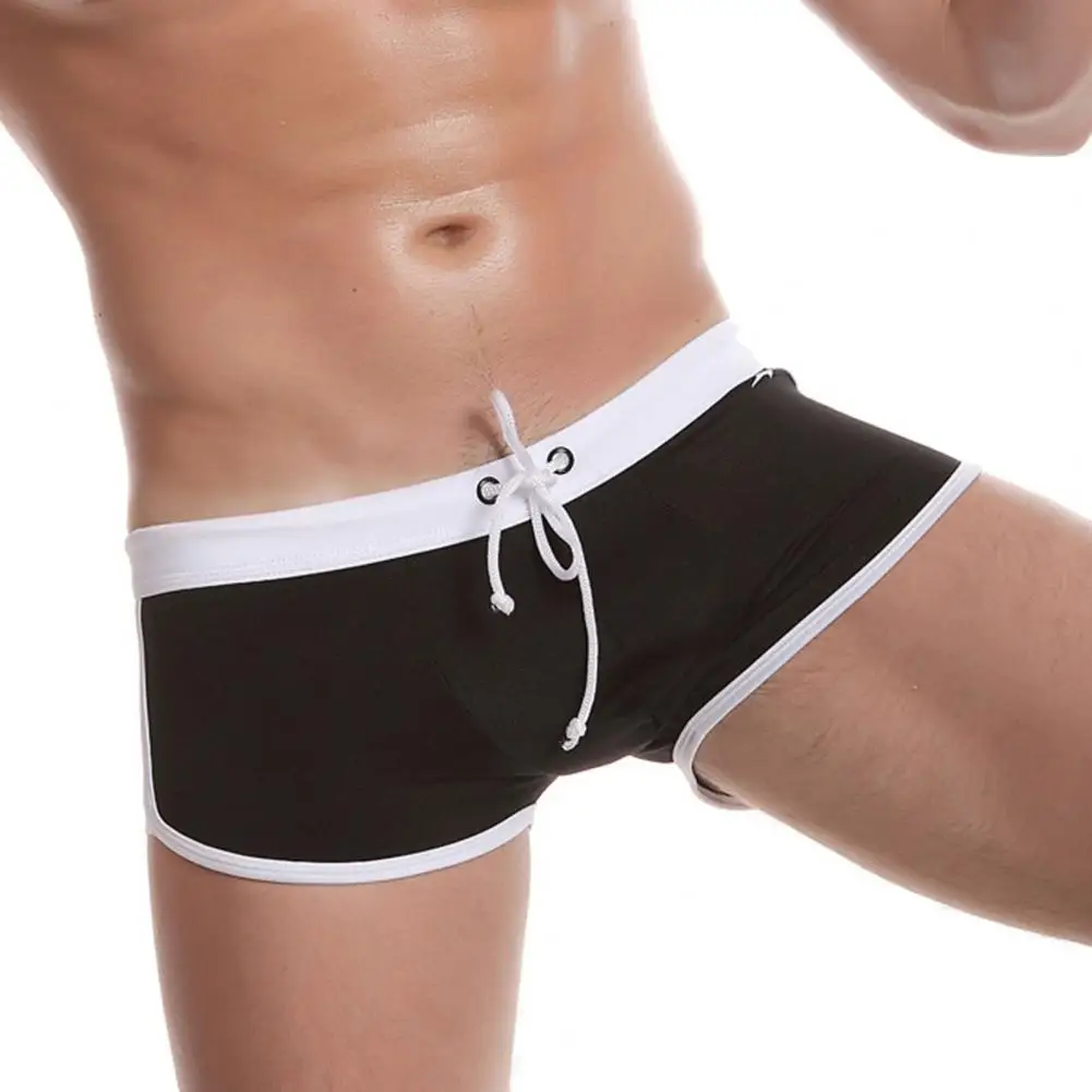 

Простые плавки, Лоскутные шорты на шнуровке, мужские плавки с эластичной талией, U-образные выпуклые боксеры, плавки, одежда для плавания