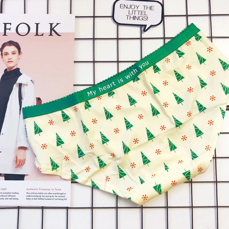 Симпатичные хлопковые трусики для девочек с принтом рождественской елки женское