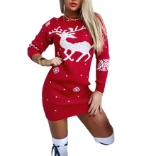 Robe pull de noël à manches longues et col rond pour femme, tenue Mini, Jacquard, flocon de neige, Elk, Sexy, à la mode, nouvelle collection 2021  (3)