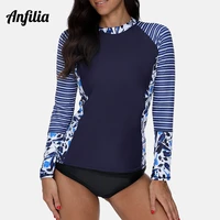 anfilia women long sleeve rashguard top swimwear stripe floral print swimsuit surfing running biking shirt rash guard upf 50