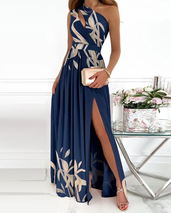 Женское вечернее платье макси на одно плечо элегантное асимметричное длинное с