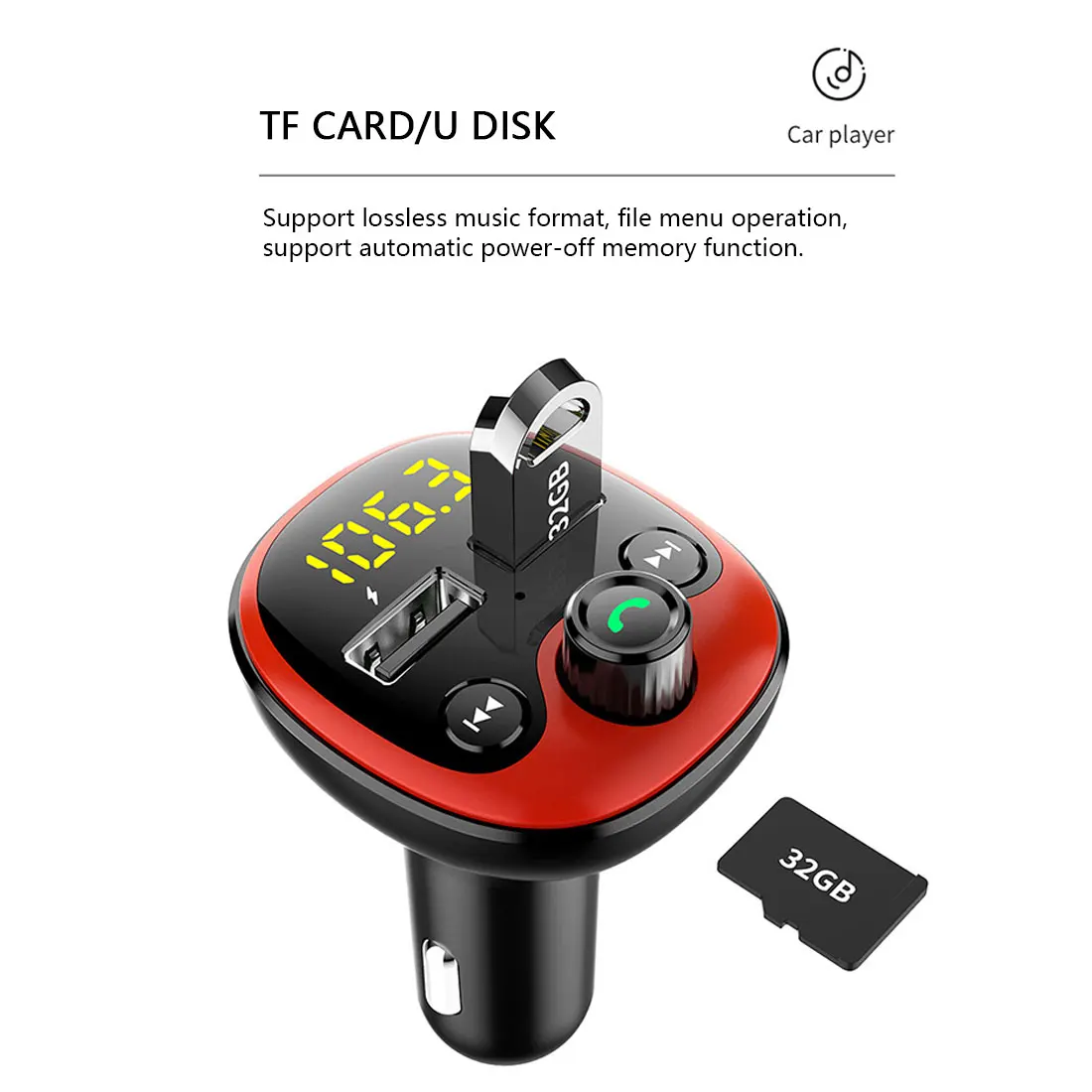 

Bluetooth 5.0 Car MP3 Player FM Transmitter Radio Hands-free Car Kit Dual USB Charger TF U Disk Music Player Car Accessories