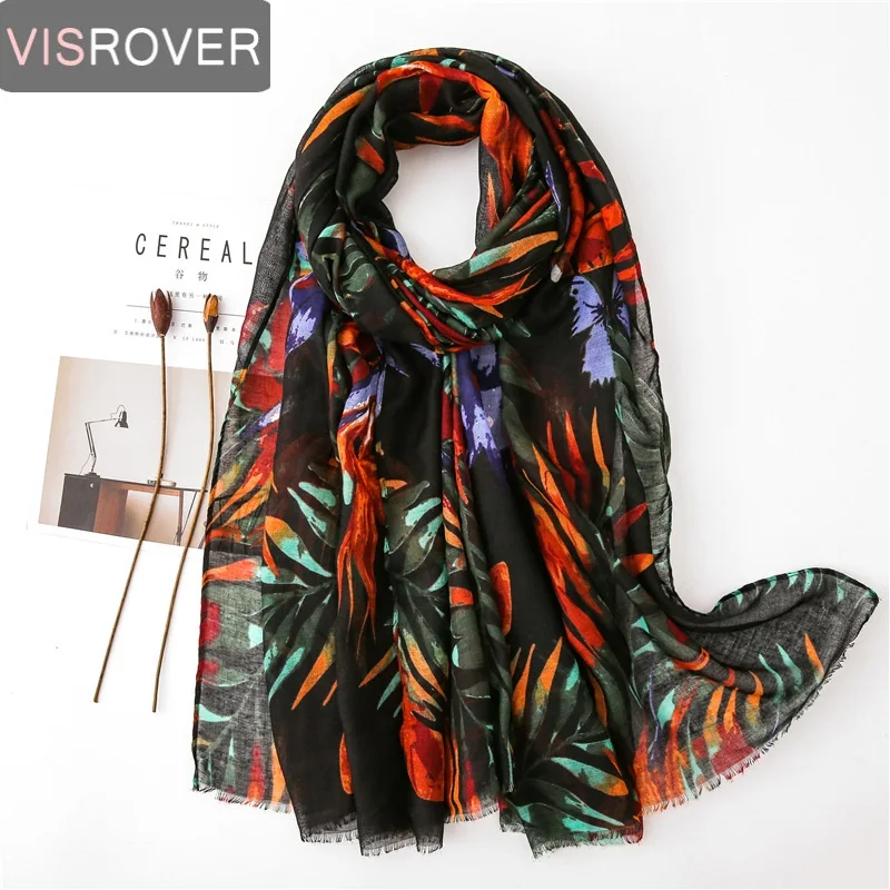 

Visrover Beach Scarves Shawl Plant Leaves Printing Scarf Viscose Floral Hijab Women Scarfs Head Fashion For Summer Wholesales