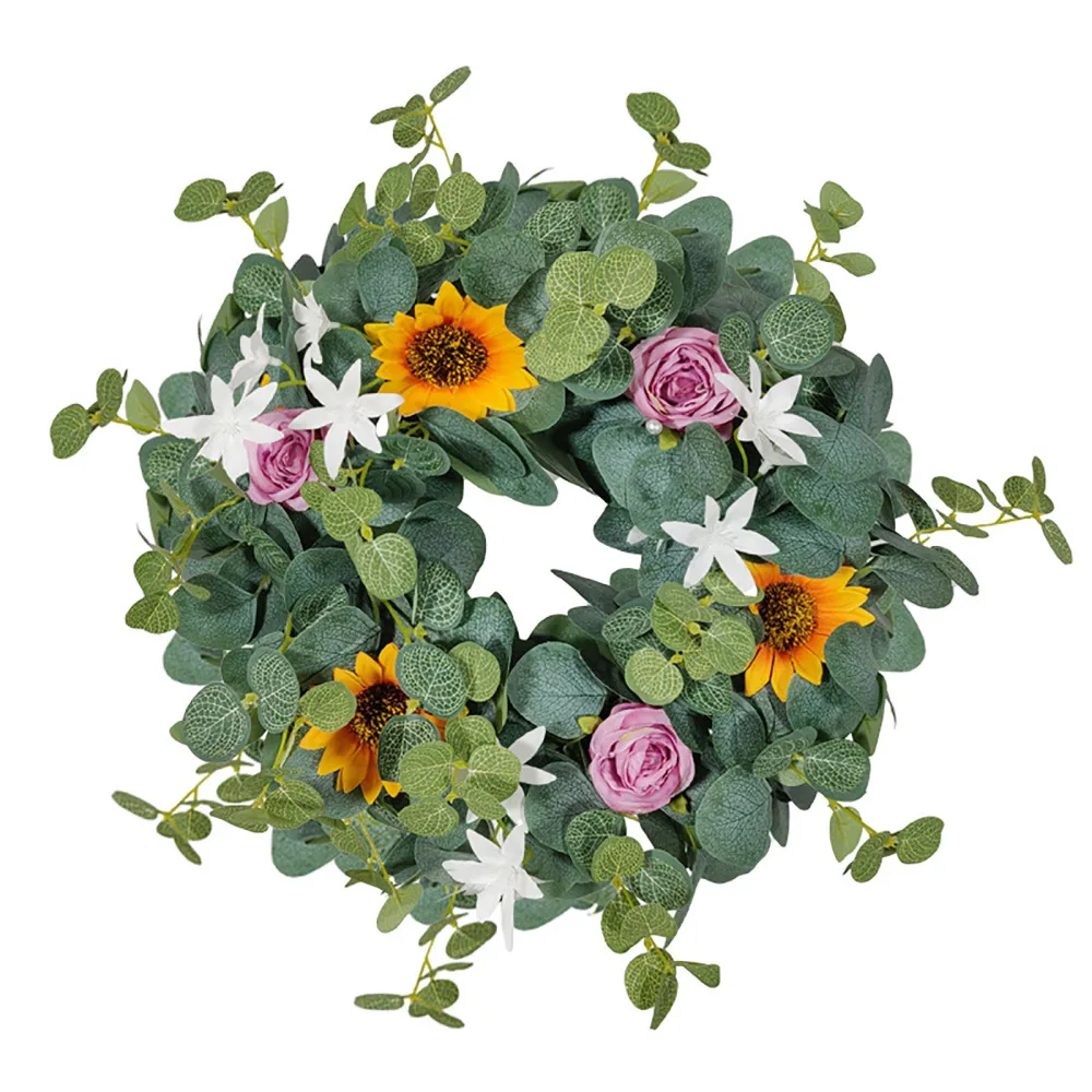 

Wall Decoration Sunflower Wreath Decorative Simulated Eucalyptus Ornaments Green Plant Garland Artificial 1 Pcs Silk Flower