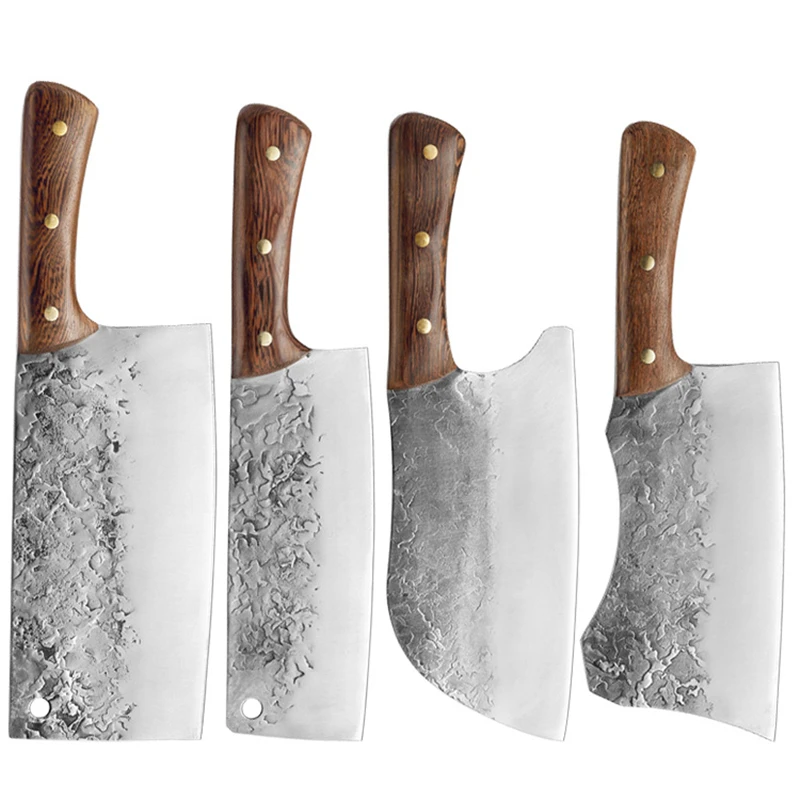 

4pcs Chinese Style Chopping Knife 5CR15 Steel Kitchen Meat Slicer V-shaped Open Edge Chicken Wing Handle Kitchen Knife Set