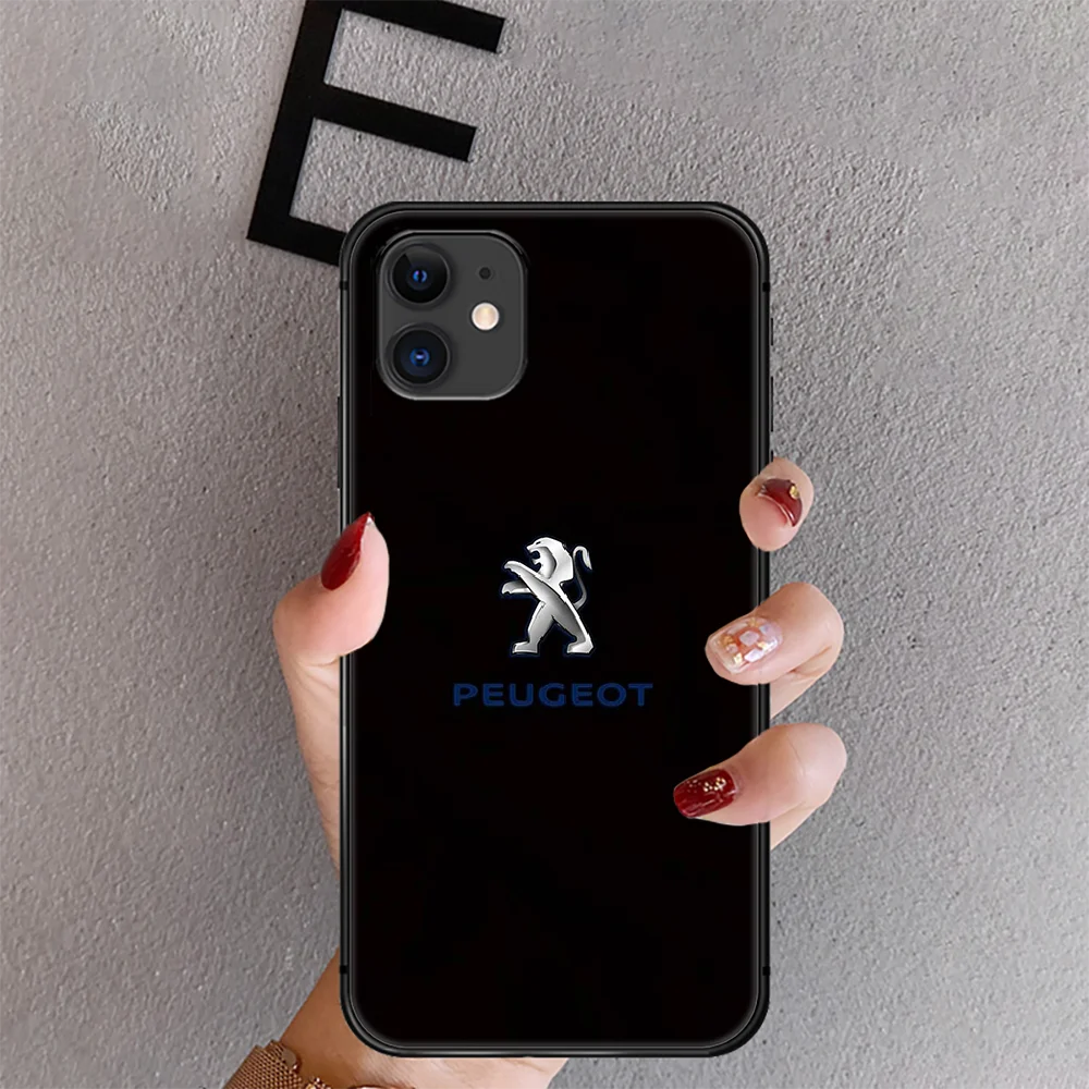 

Car Peugeot Phone Case Cover For Iphone 6 6S 7 8 11 12 Se 2020 X Xs Xr Pro Max Plus Mini Black Painting Luxury Etui Black Tpu