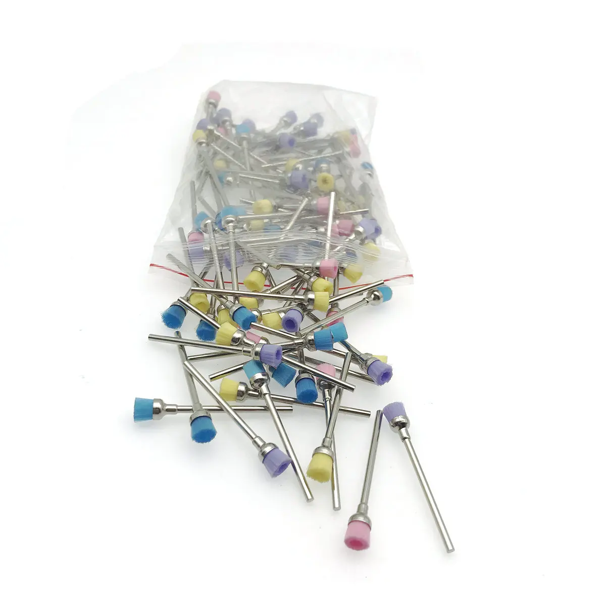 

100 шт. Стоматологическая низкоскоростная щетка, полировщик, красочная нейлоновая защелка, плоская Полировочная щетка профи, стоматологичес...