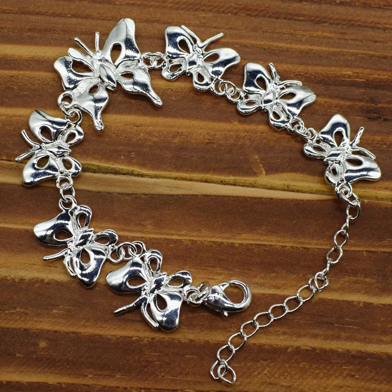 925 стерлингового серебра подвески в форме бабочки браслет с коробкой цепочка