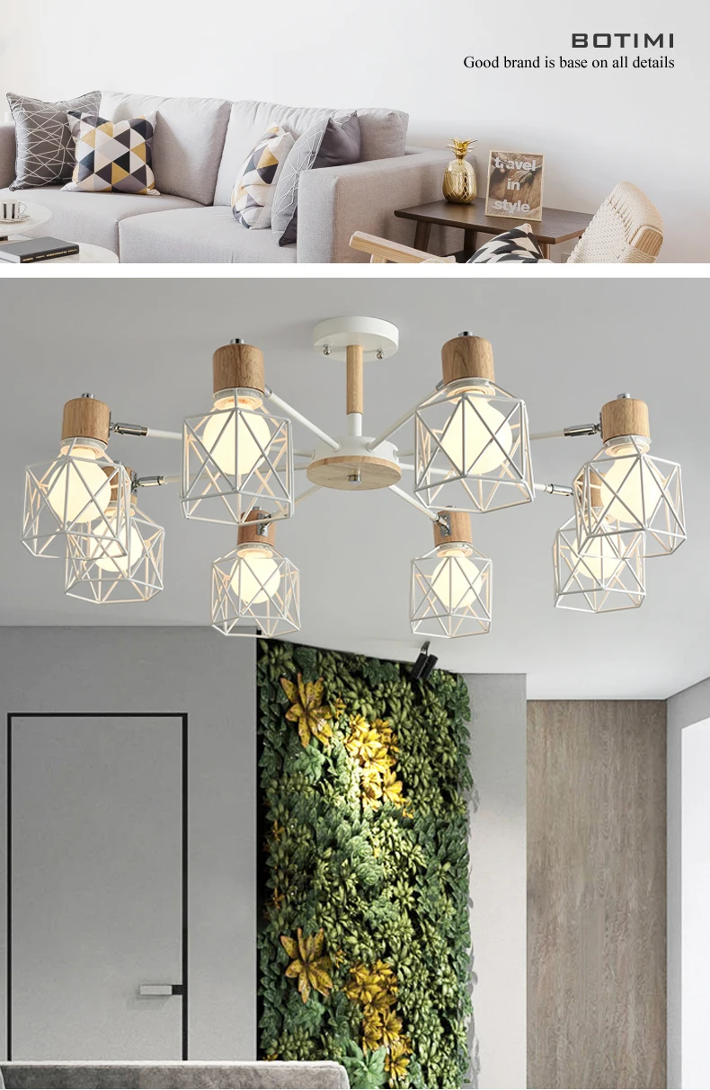 BOTIMI Lustre деревянная люстра для железный абажур для гостиной светодиодный люстра освещение люстры Para Sala De Jantar домашняя лампа