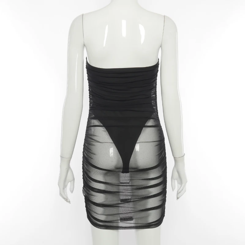 

KAISENDZ Solid Mesh Patchwork Mini Dress Women Sexy Strapless Corset Style Bodycon Skirt 2021 Hot Female Sexy Midnight Clothing