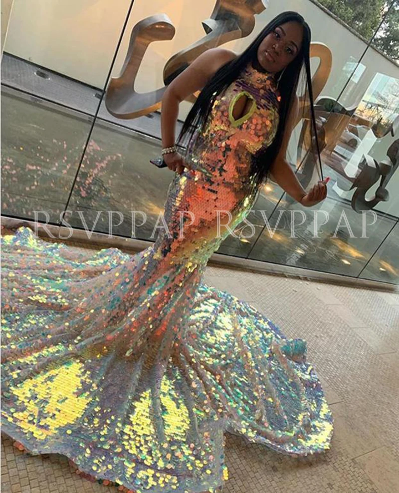 К требованиям заказчика Сверкающие Блесток Длинные платья для выпускного вечера