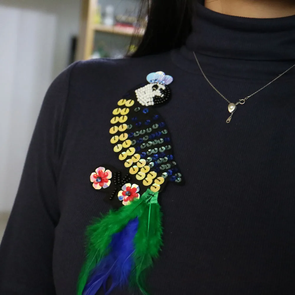 1pc bird beaded patches for clothing DIY rhinestone feather Sew on Animal Embroidery applique parches bordados para ropa | Дом и сад