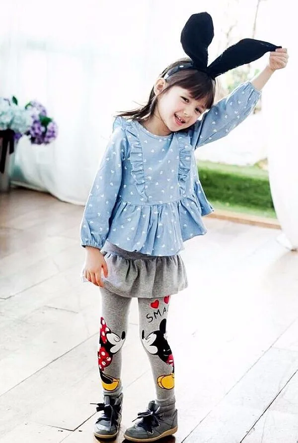 Детская одежда, штаны для девочек, весенне-Осенняя детская одежда для девочек, стрейчевая хлопковая юбка, штаны, леггинсы с рисунком Минни