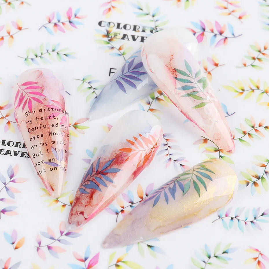 

1 Sheet 3D Watercolor Gradient Flowers Nail Sticker for Nail Art Leaf Colorful Design Slider Nail Wrap Deceals Decoration