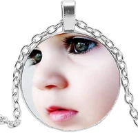 new style black punk style leather snap buckle glass custom necklace baby children parents siblings friends photo pendant