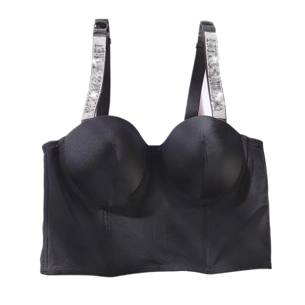 

Letter Rhinestone Bikini Thong Push Up Bra Panty 2 Piece For Women Sexy Lace Secret Comfort Adjustable Underwear Sets Black Bra