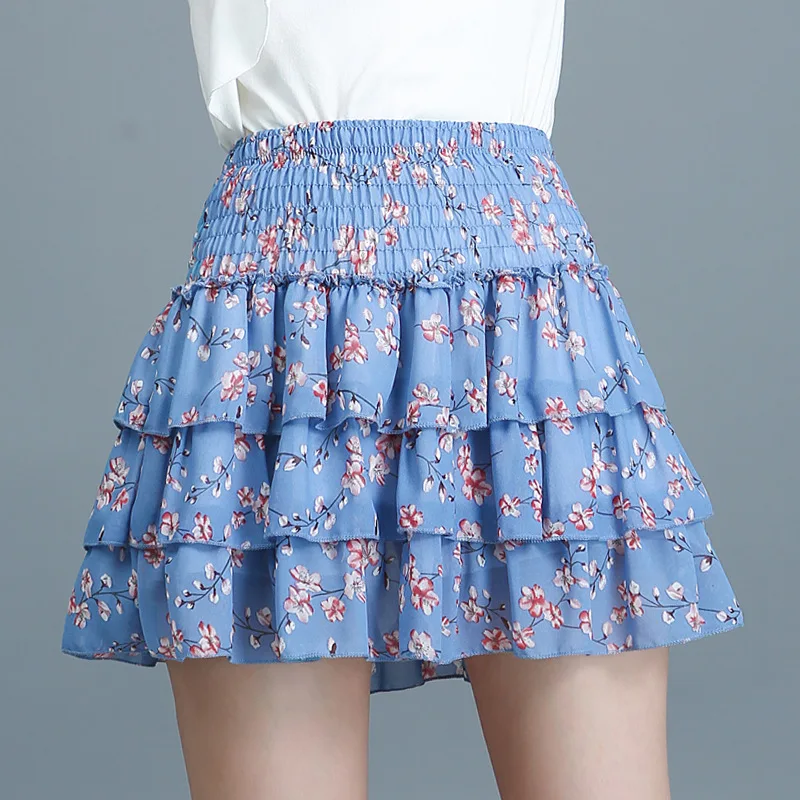 

Skirt Short High Waisted Chiffon Floral Black Pleated Mini Girls Clothes Spring Summer Fashion Skirts For Womens 2021