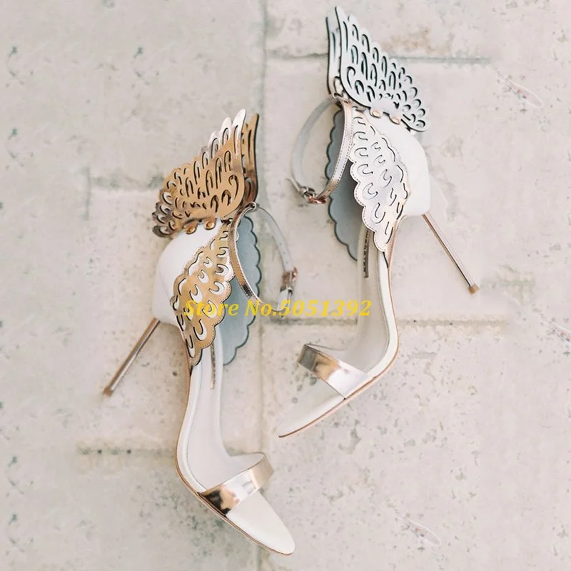 Crystal Butterfly Decor Metal High Heel Sandals One Strap Cover Heel Strap Buckle Open Toe Runway Ladies Shoes Sweety Pink Black