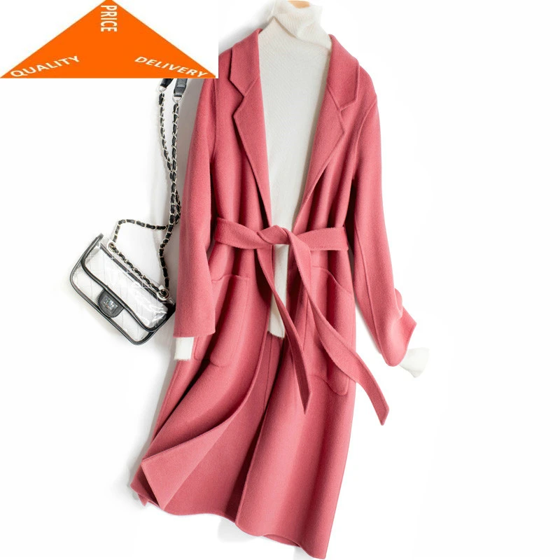 

Autumn Women Coats Winter 900% Wool Coat Female Korean Fashion Long Clothes Elegant Lady Spring Jacket with Belt LWL9227