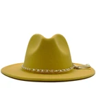 ЖенскаяМужская шерстяная фетровая Федора с широкими полями и кисточками, ковбойская фетровая шляпа-трилби большого размера, желтого и белого цвета