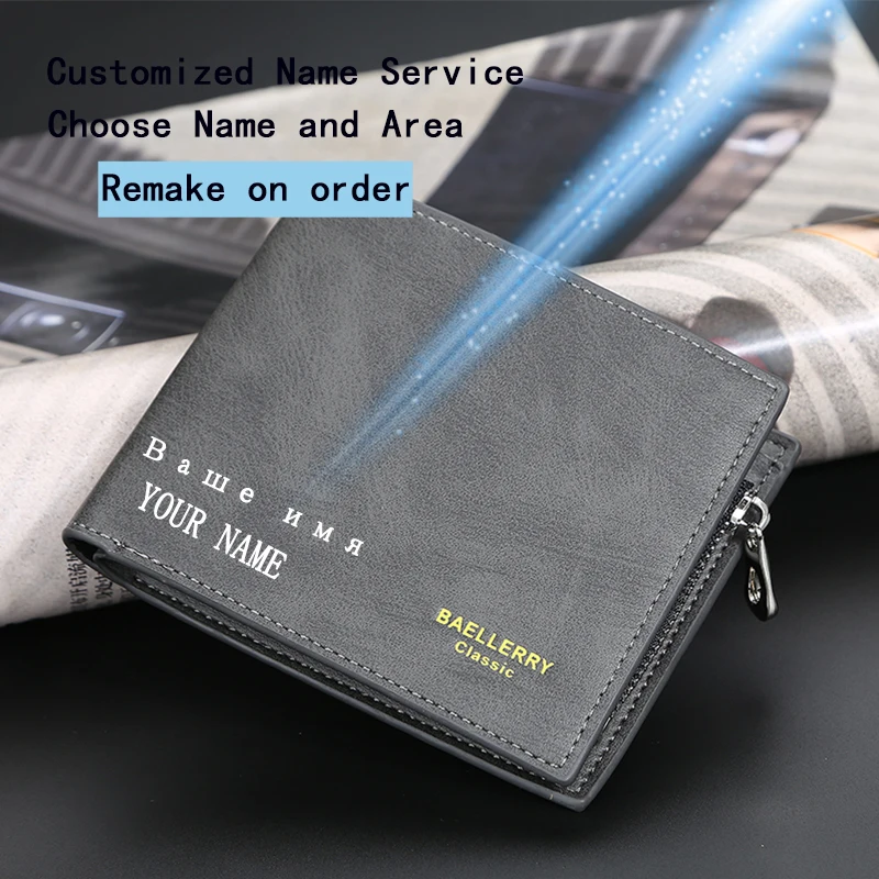 

Free Name Engraving Men Wallets Customized Zipper Card Slot High Quality Male Purse New PU Leather Coin Holder Men Wallets