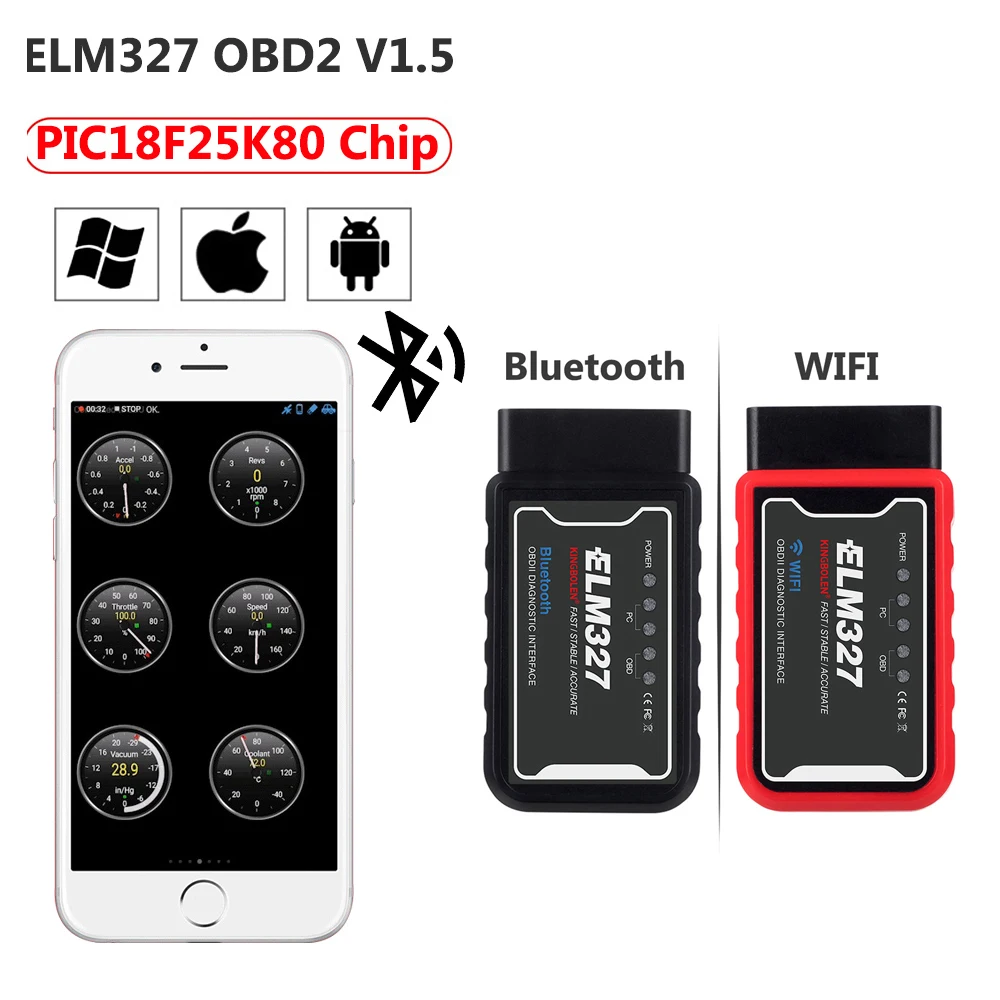 

Автомобильный диагностический сканер для Mitsubishi, Hyundai, Peugeot, Kia, Subaru, Mazda, Bluetooth, Wi-Fi, сканер V1.5 ELM327 OBD2, PIC18F25K80