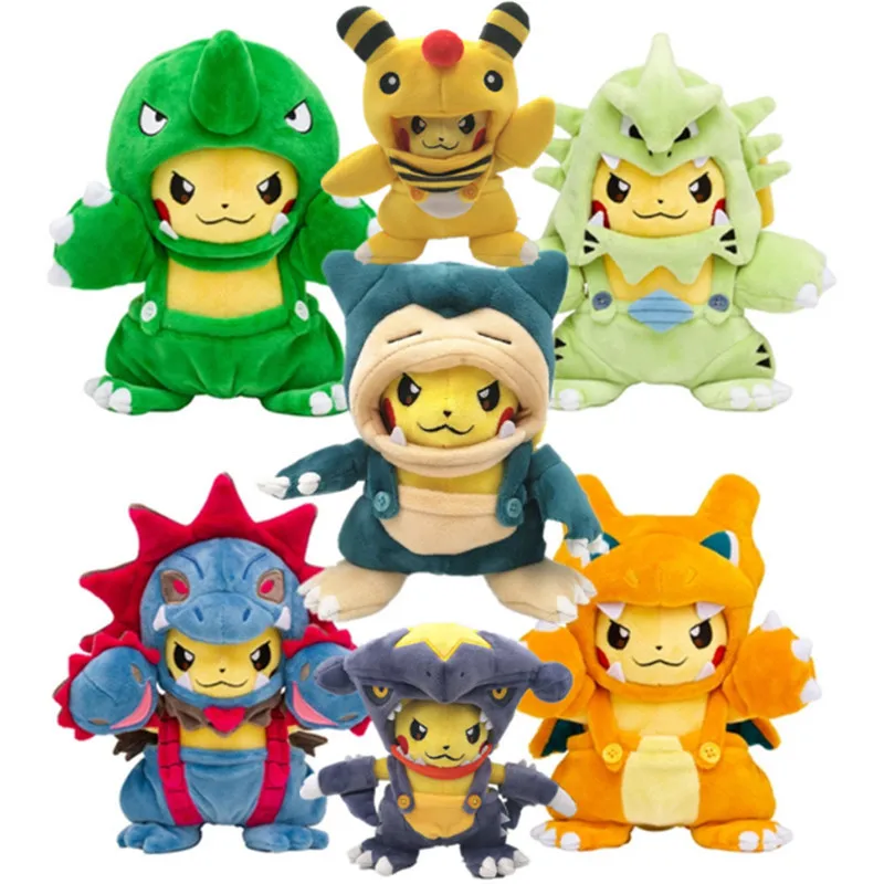 18 см Пикачу Косплэй Tyranitar Hydreigon Чаризард Snorlax Ampharos Garchomp Мягкие плюшевые игрушки