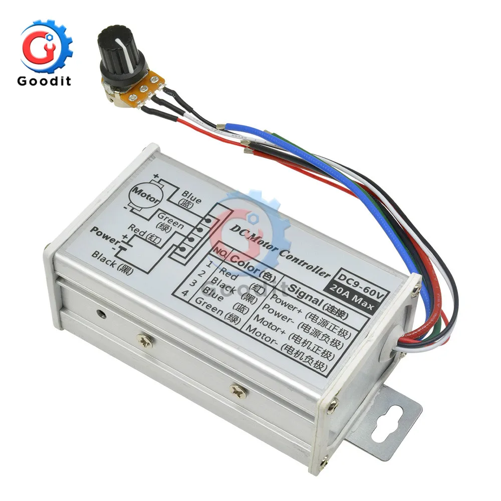 

DC9-60V 9-60V PWM DC motor speed controller stepless 12V 24V 60V MAX 20A Pulse Width Modulator motor Speed regulater switch