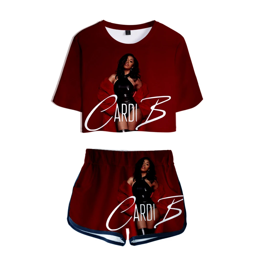 Женский комплект из двух предметов Cardi B розовый с укороченным топом и летний