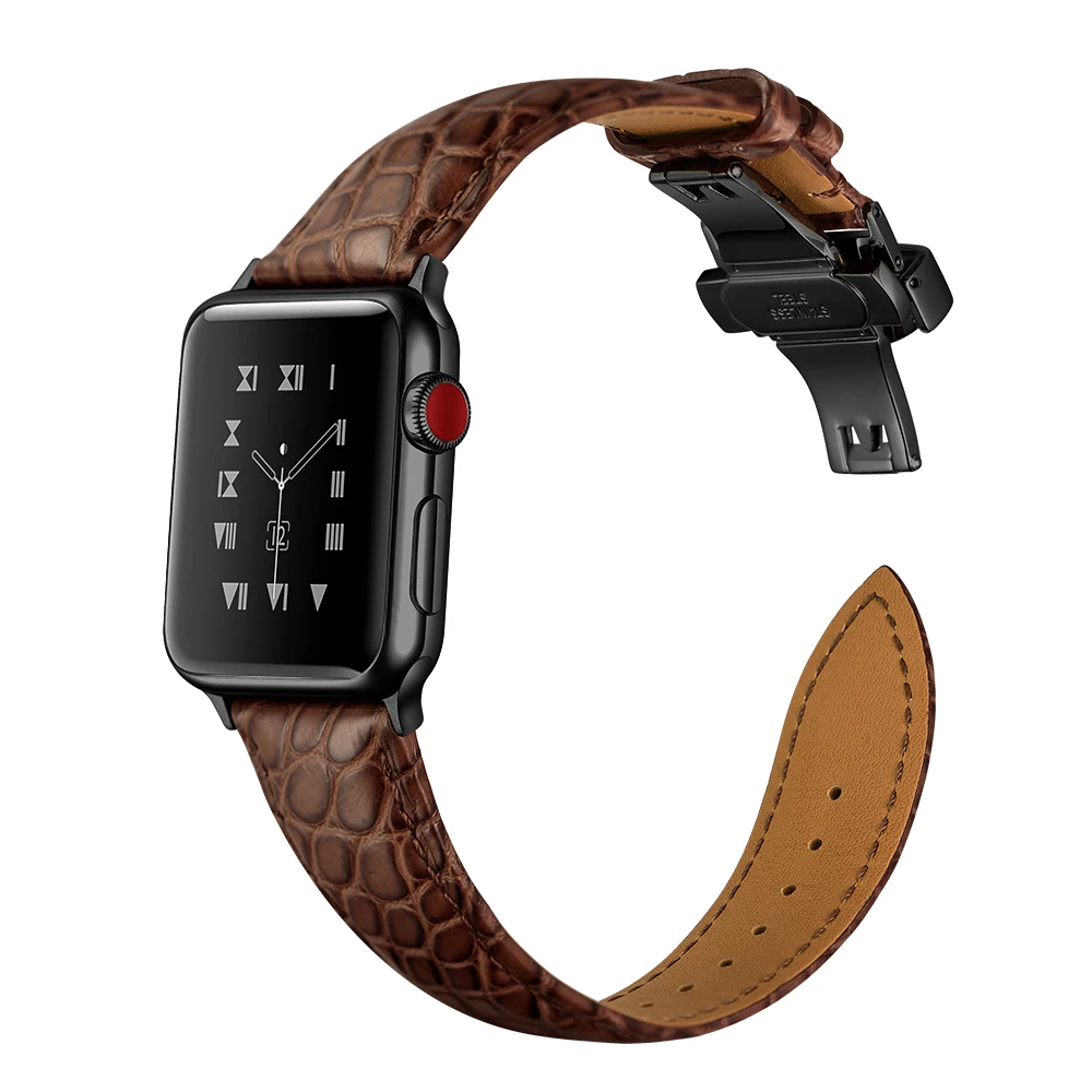 Французский ремешок из кожи аллигатора для Apple watch, 4 ремешка, 44 мм, 40 мм, iwatch 5, 4, 3, 2, 1, 42 мм, 38 мм, топ браслет, Ремешки для наручных часов, 44 мм
