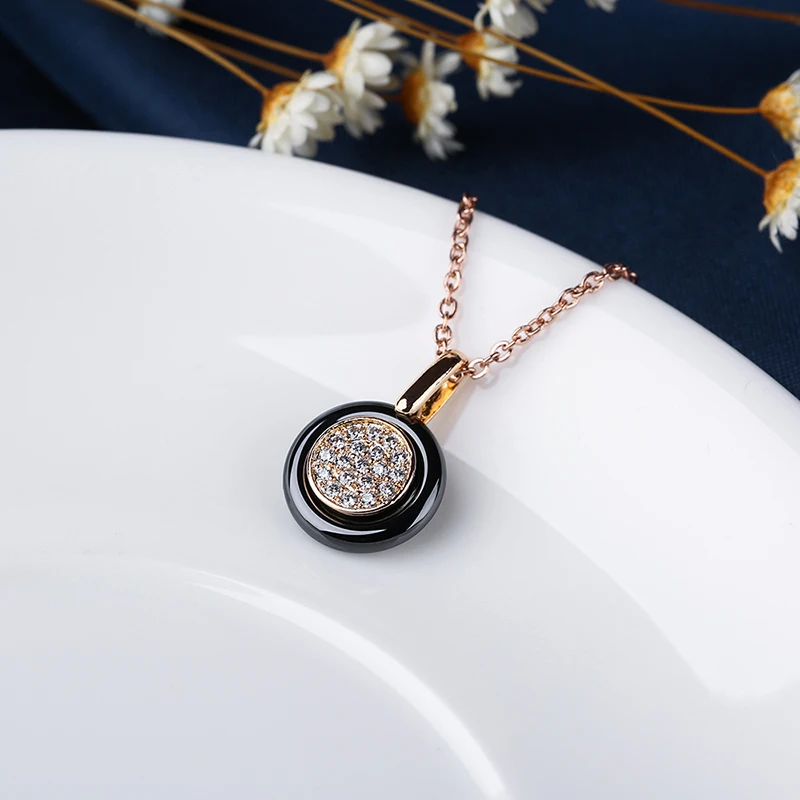 Новое поступление 2018 черное керамическое круглое ожерелье с кристаллами