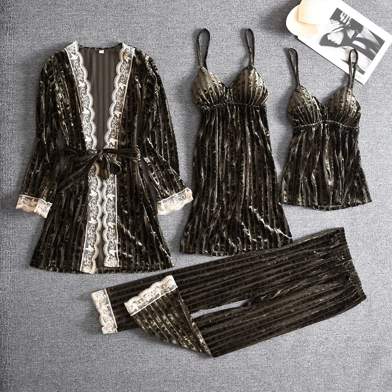 Сексуальная пижама Angel Secret женский новый золотой бархатный костюм из четырех